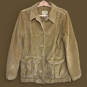 LL Bean Vtg Women Beige Corduroy Jacket Sz M Wide Wale Lined Chore Barn READ